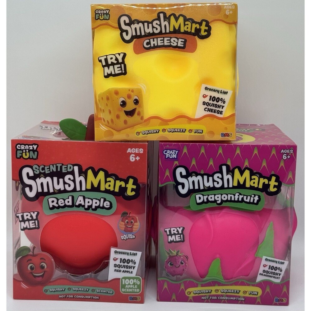 Bundle Of 3 SMUSHMART (Dragon Fruit, Apple, And Cheese) XL Squishy Authentic